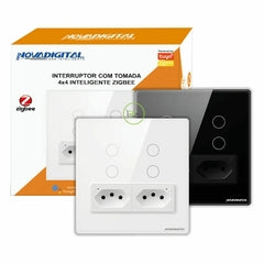 Interruptor Touch 4 Botões 4x4 Zigbee 2 Tomadas Nova Digital